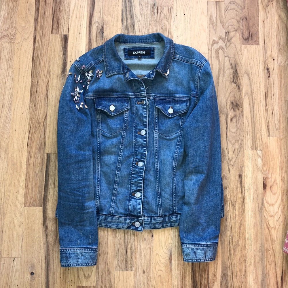 Rhinestone embellished trucker denim jacket